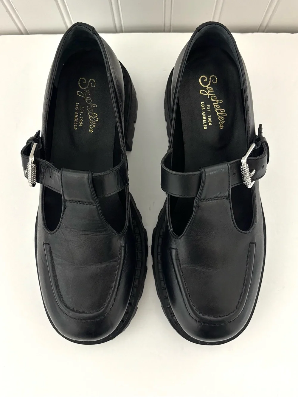 Seychelles Black Chunky Platform Mary Jane Loafers
